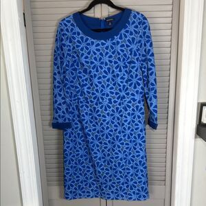 Lands' End Blue Sheath Dress Long Sleeve Crew Neck
